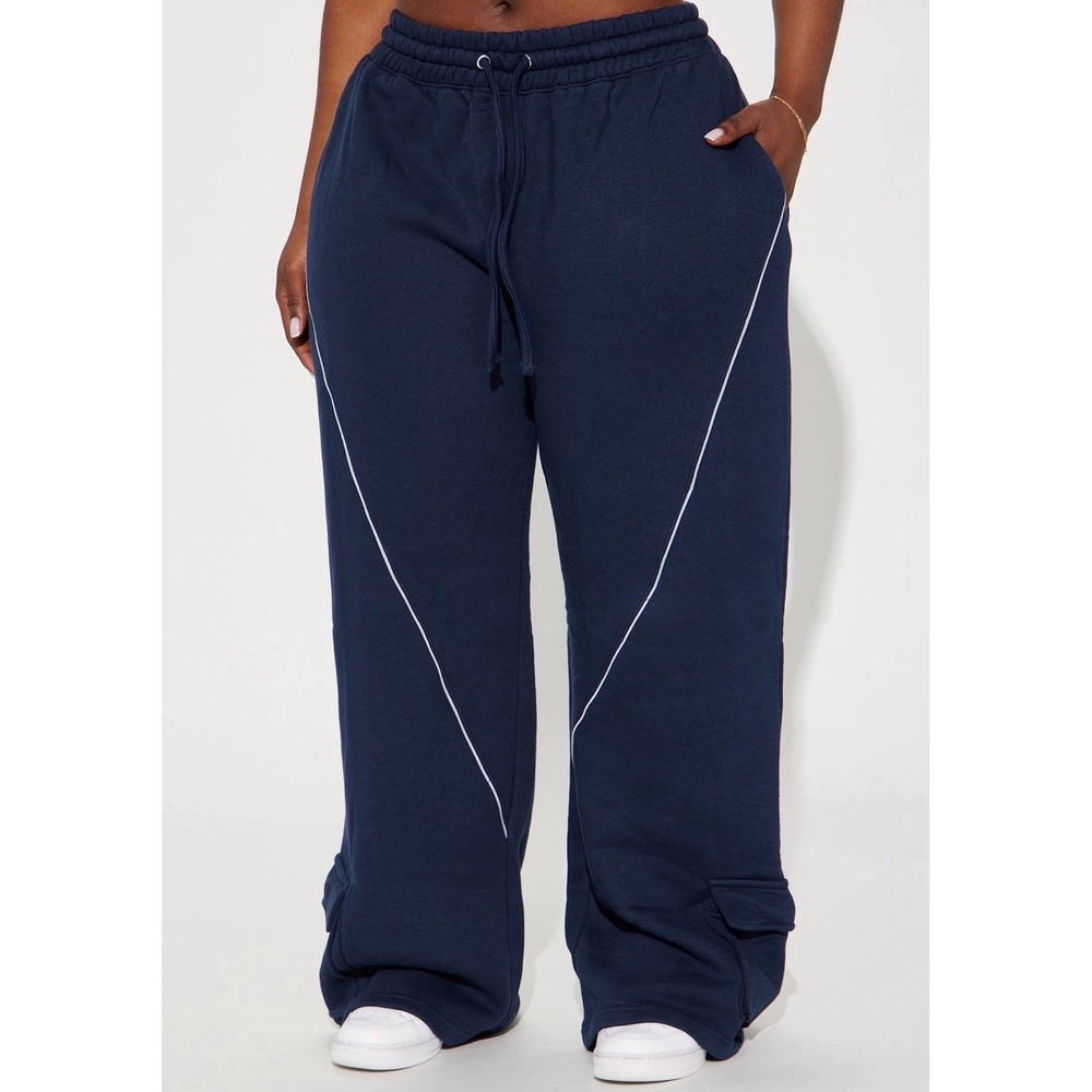 Fashion Nova Navy Blue Cargo Sweatpants Piping Athletic Sweats Womens Medium - Picture 4 of 4